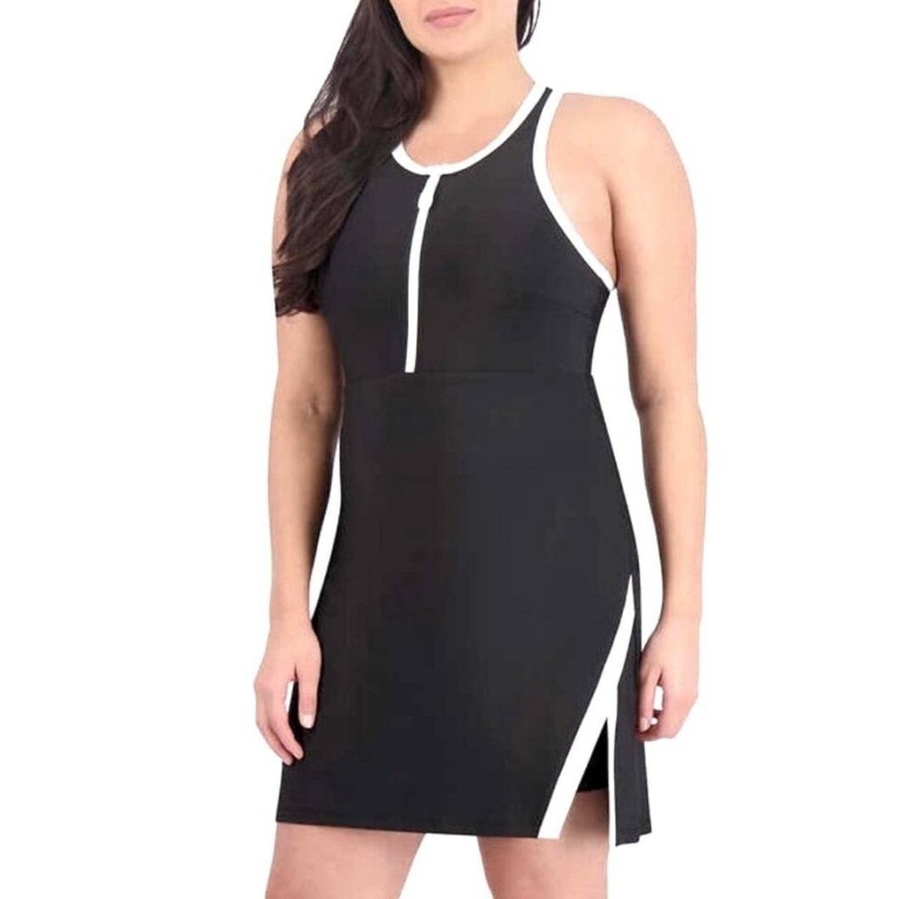 SAGE Collective Active Tank Dress with Shorts Black White Front Zip size‎ Large